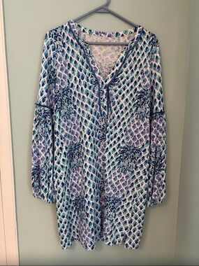 Lilly Pulitzer Blue & Teal Long Sleeve Printed  Dress